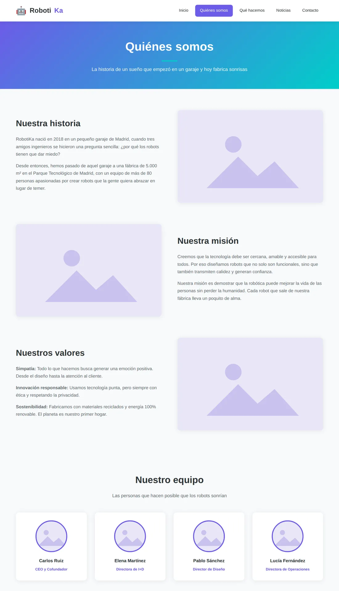 Página Quiénes somos del tema Robotika